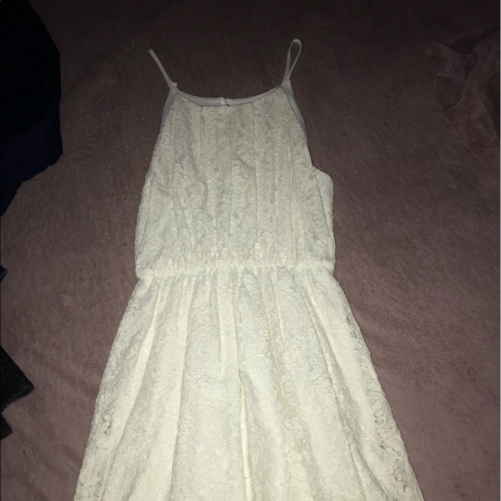 white spaghetti strap lace dress